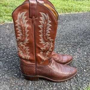 Tony Lama Brown Western Boots with Silver Stitching